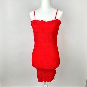 Smocked mini bodycon dress in cherry red Sz small